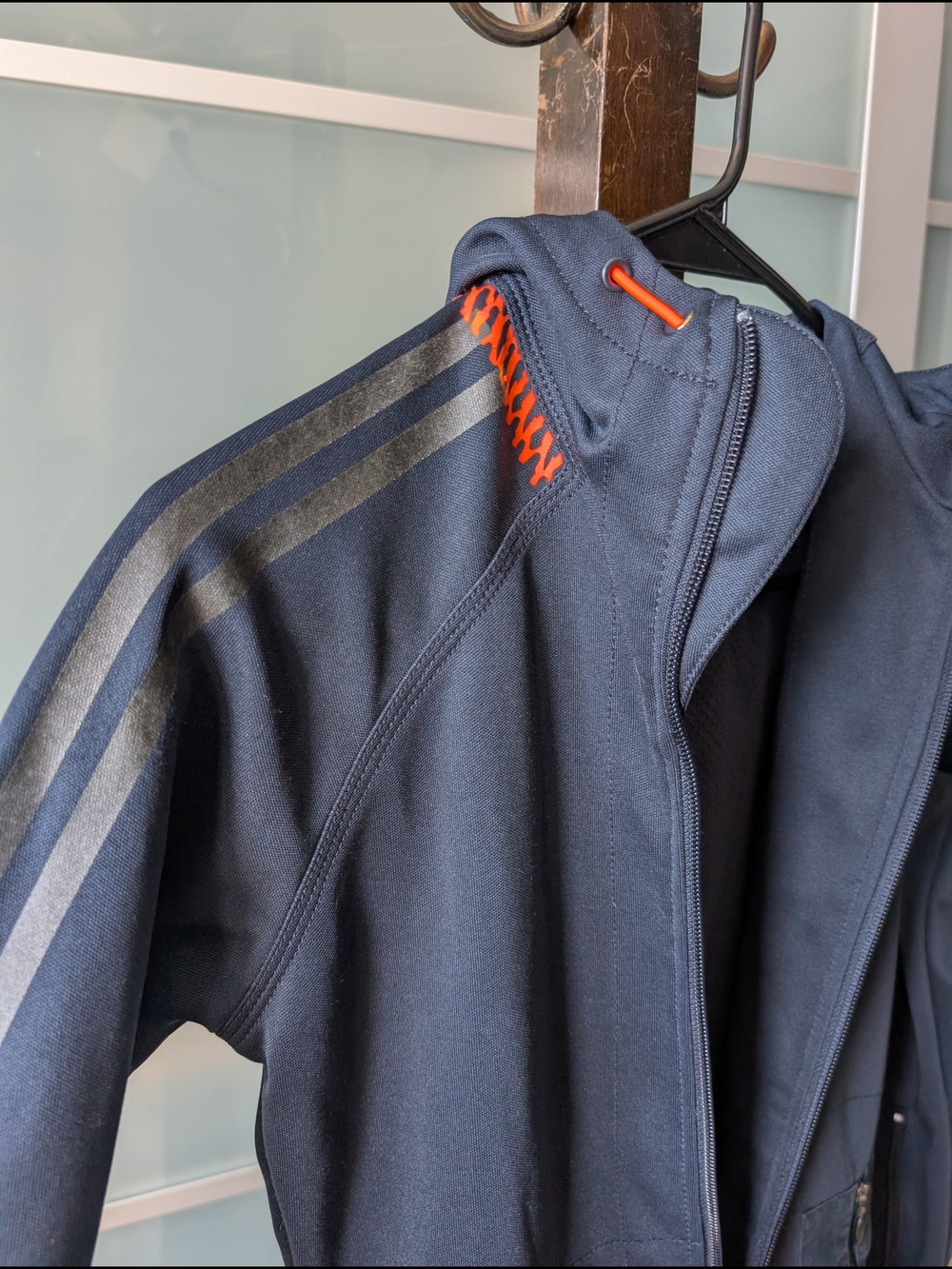 📼Rare Vintage adidas Safety Long Navy Hooded Full Zip Long Track Jacket Dress S - Picture 9 of 13